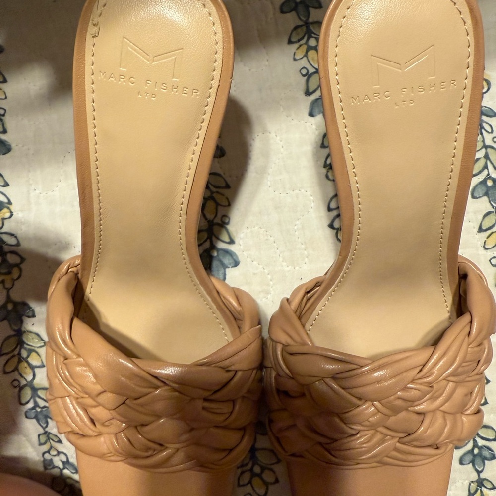 Marc Fisher Tan Braided Slide Sandals